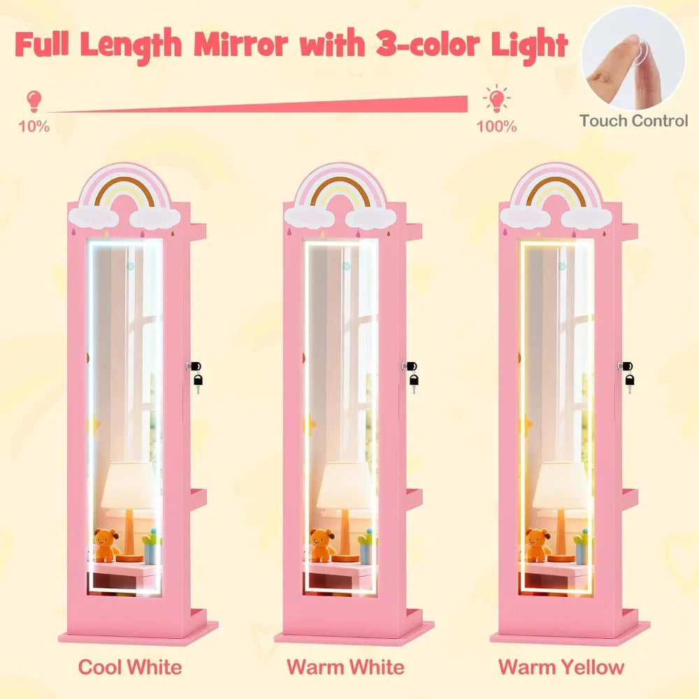Jewelry Cabinet With LED Lights and Full Length Mirror