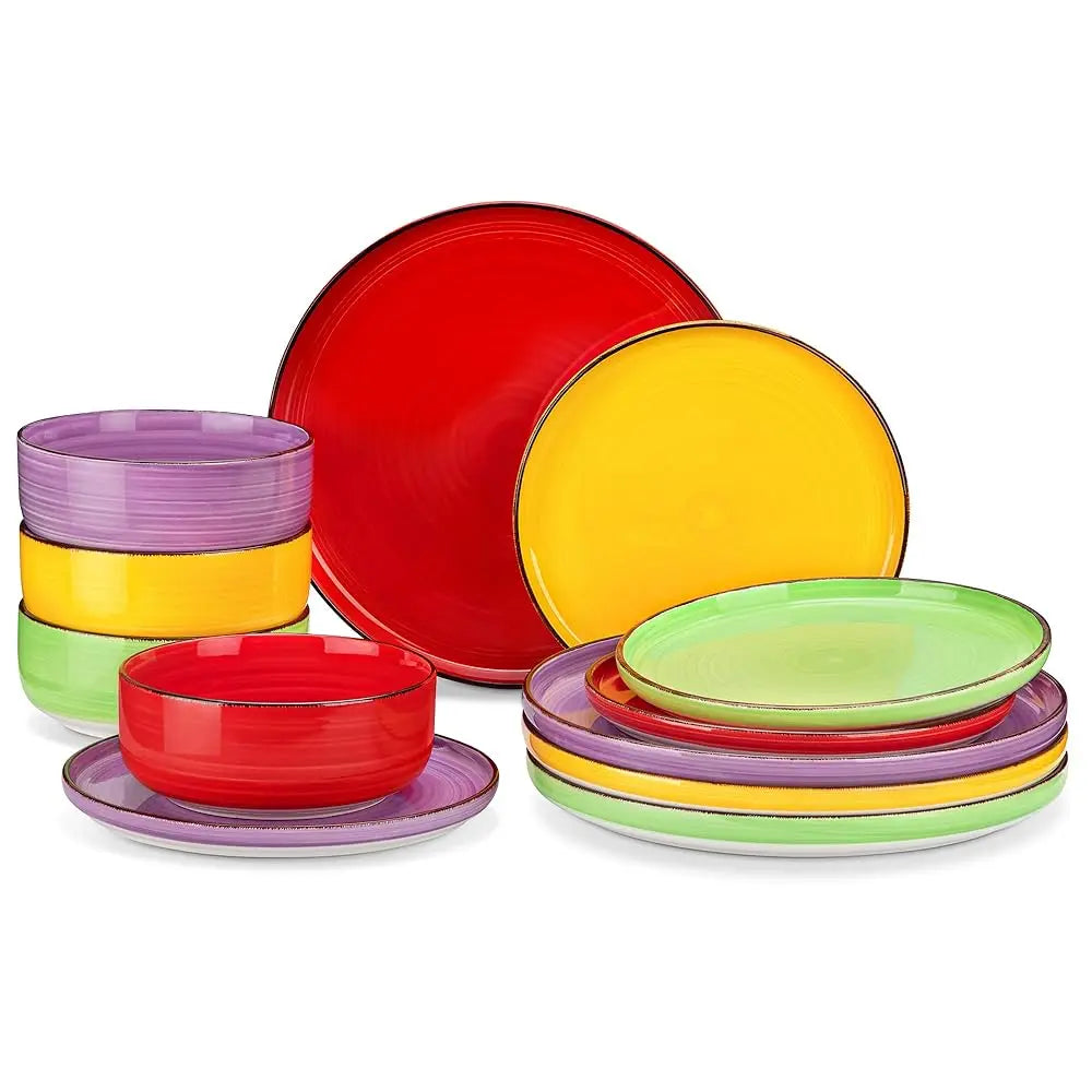 BONJEAN Stoneware Dinnerware Set Polished Plates and Bowls Dishwasher Safe
