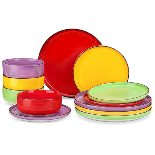 BONJEAN Stoneware Dinnerware Set Polished Plates and Bowls Dishwasher Safe
