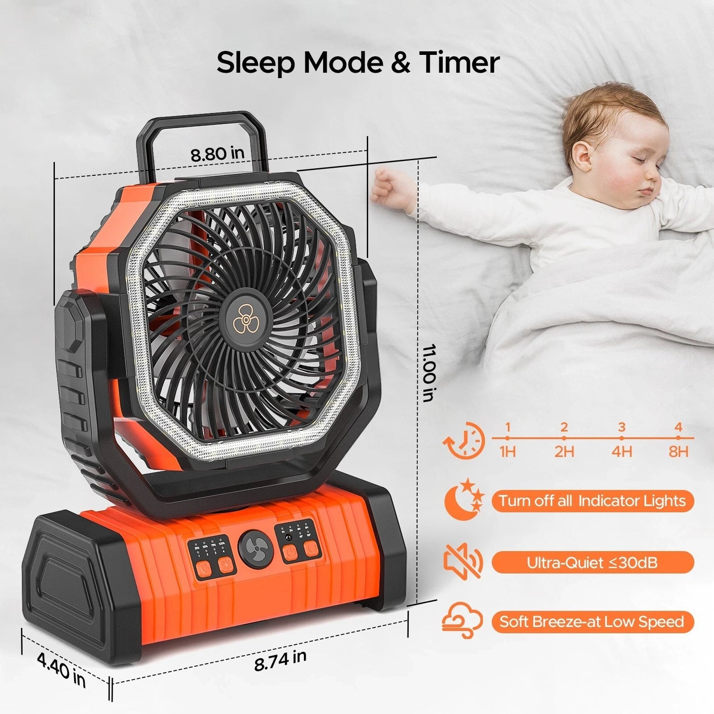 Camping Fan 20000mAh Battery Powered Rechargeable Tent Fan LED Light