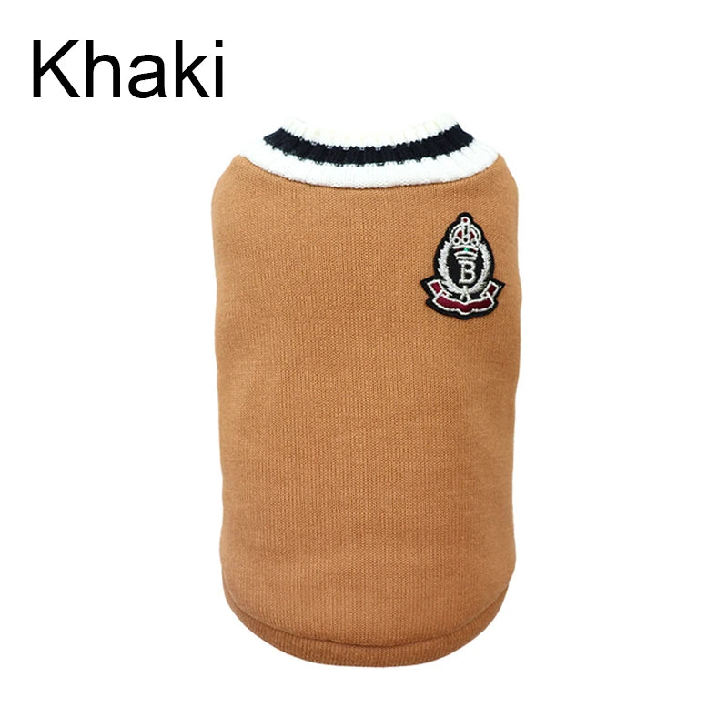 Winter Warm Dog Sweater College Style V Neck Knitwear Dogs