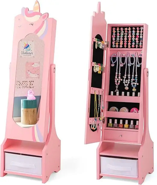 Jewelry Armoire Standing Cabinet With Full Length Mirror And Drawers