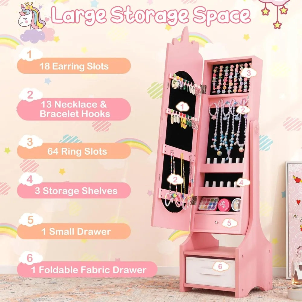 Jewelry Armoire Standing Cabinet With Full Length Mirror And Drawers