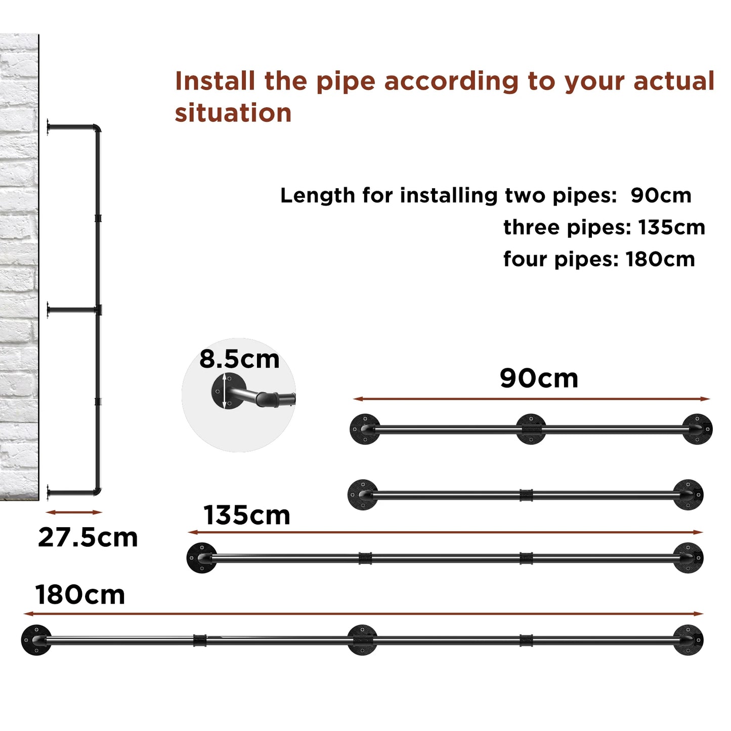 None Industrial Pipe Wall Mounted Clothes Rack With Hooks