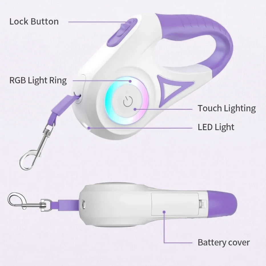 LED Retractable Dog Leash With Light For Dogs And Cats