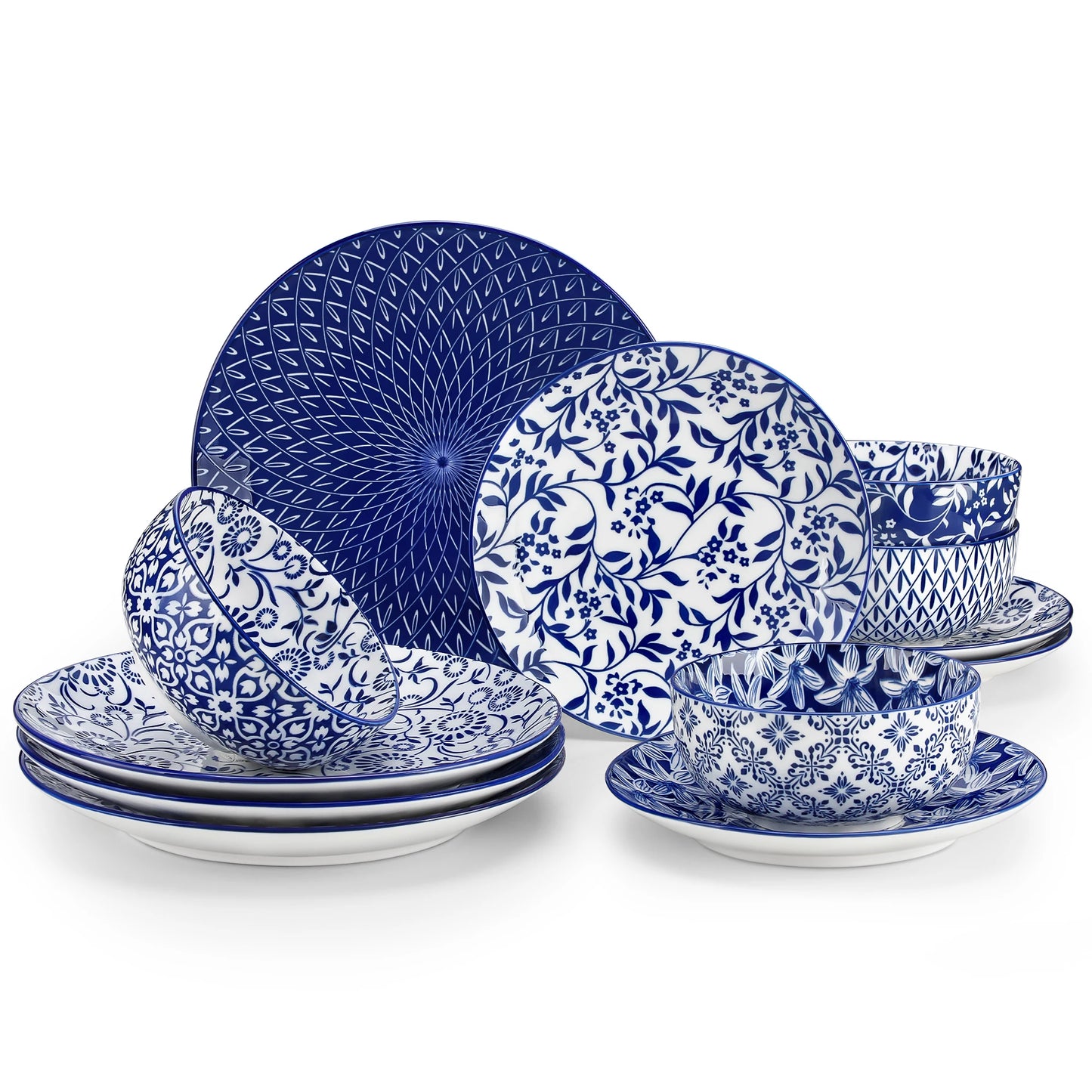 MALACASA 12 Piece Porcelain Dinner Plate Set Ceramic Tableware