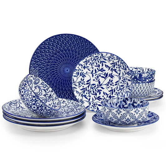 MALACASA 12 Piece Porcelain Dinner Plate Set Ceramic Tableware