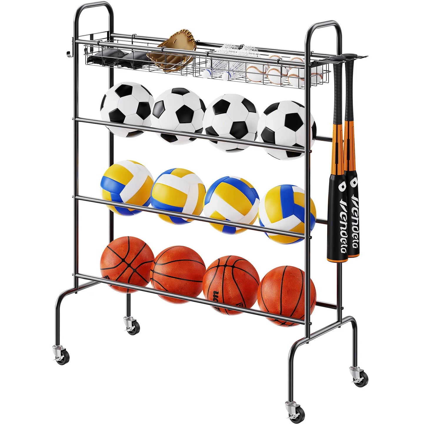 VEVOR Four-Layer Basketball Rack With Wheels Rolling Stand And Organizer