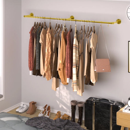 None Industrial Pipe Wall Mounted Clothes Rack With Hooks