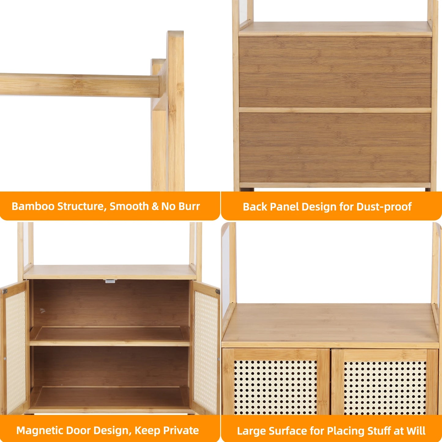 Bamboo Garment Rack Heavy Duty Coat Stand Wardrobe With Shelves