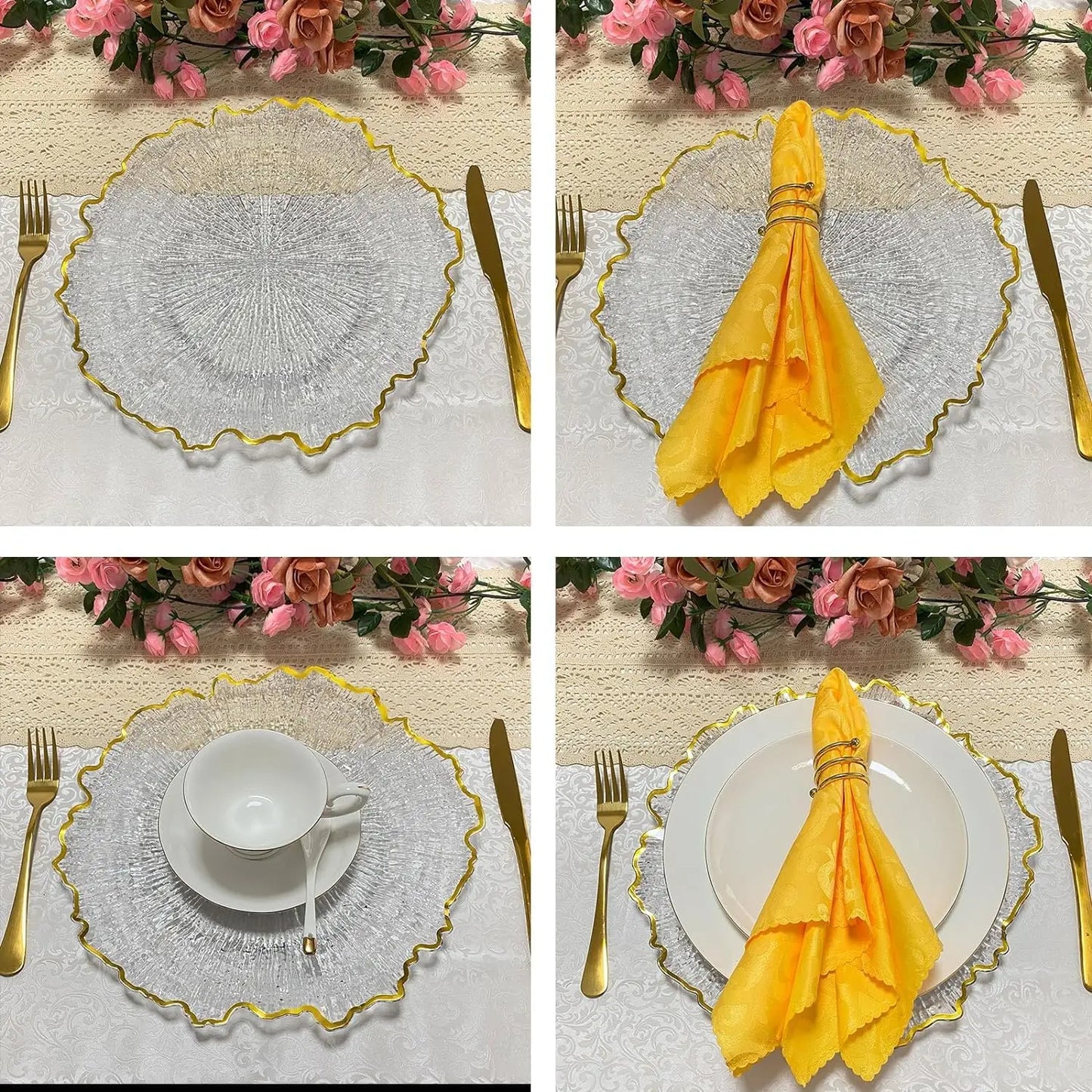 Bymaocar Flower Shape Charger Plate Set For Dinner Table Decor
