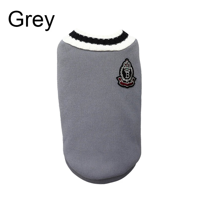Winter Warm Dog Sweater College Style V Neck Knitwear Dogs