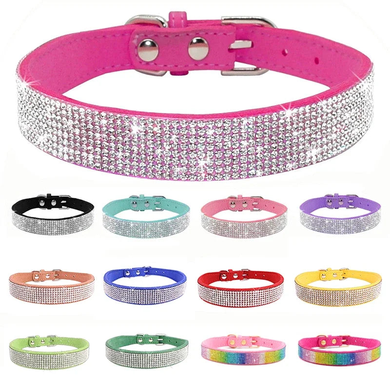 Crystal Glitter Rhinestone Dog Collar With Zinc Alloy Buckle