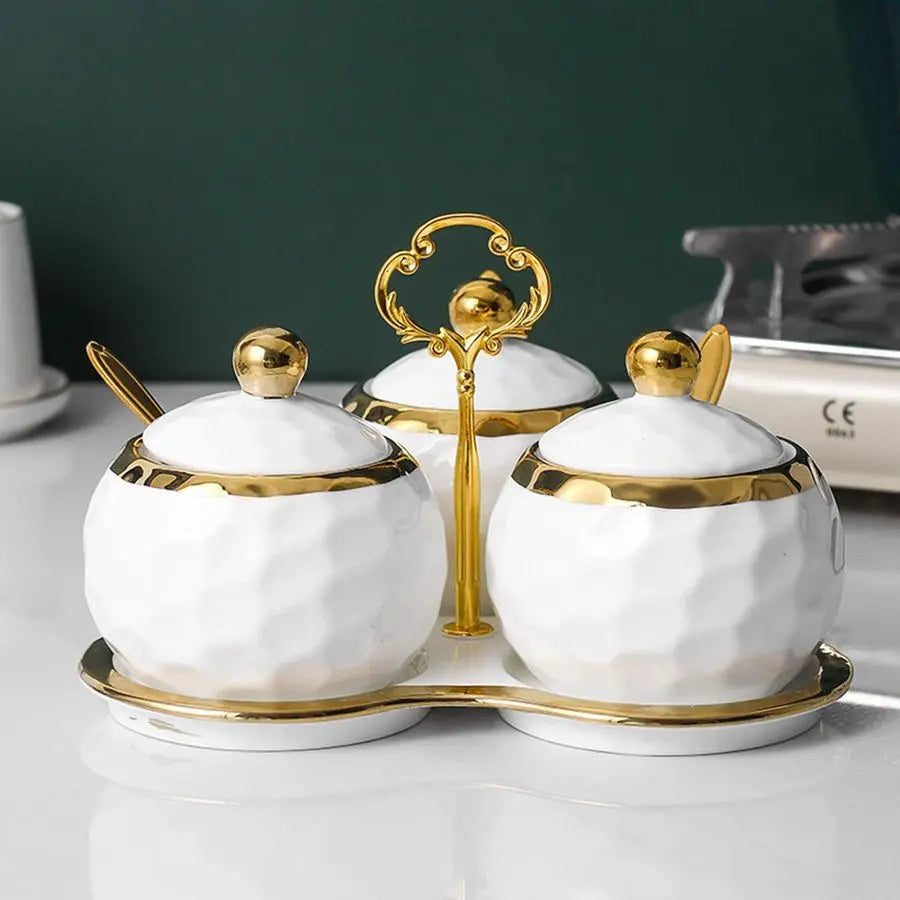 Porcelain Sugar Bowl Condiment Pot Salt Container With Lid