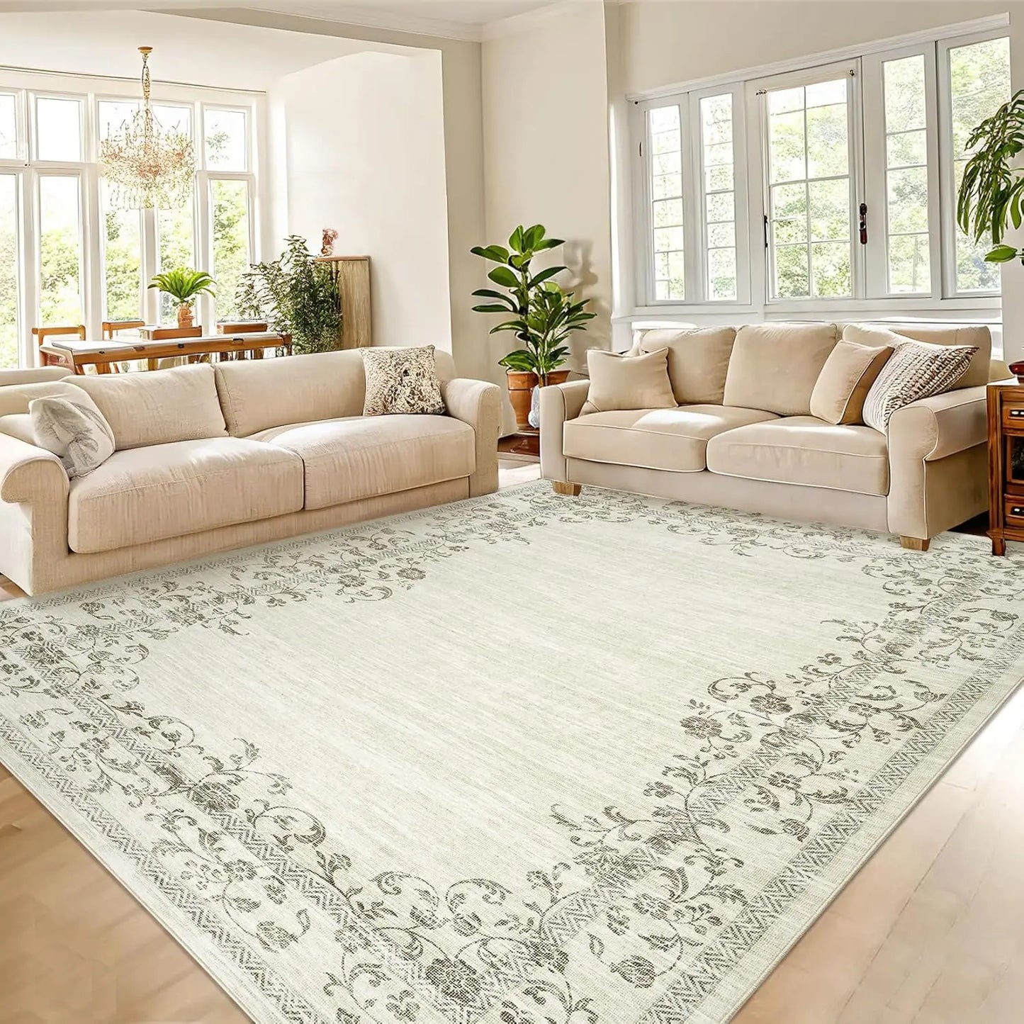 HiMISS Floral Border Washable Area Rug For Living Room And Bedroom