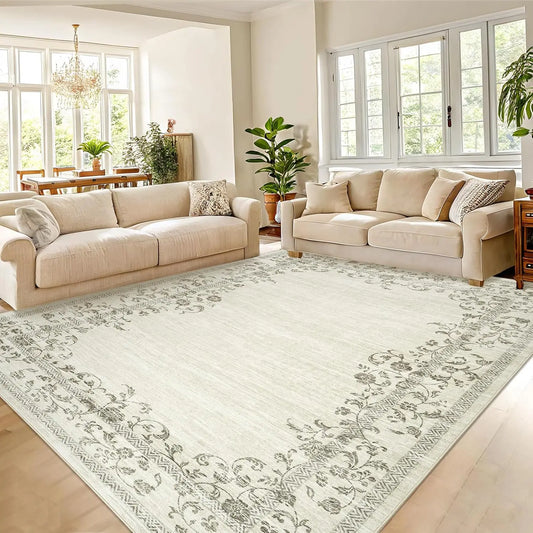 HiMISS Floral Border Washable Area Rug For Living Room And Bedroom