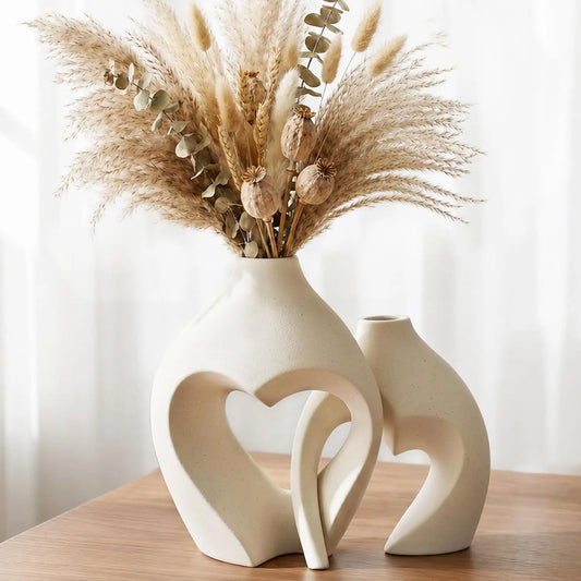 Heart Shaped Ceramic Vases Set of 2 for Home Decor