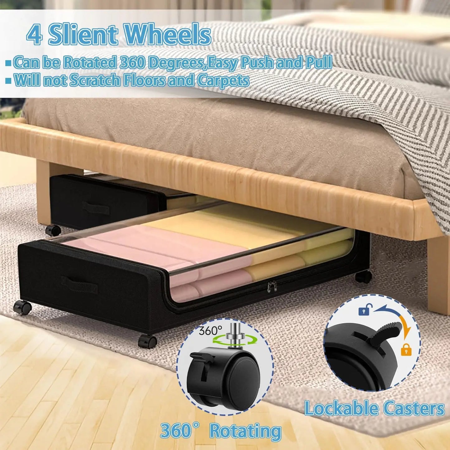 Under Bed Storage With Wheels 2-Pack Clear Lids