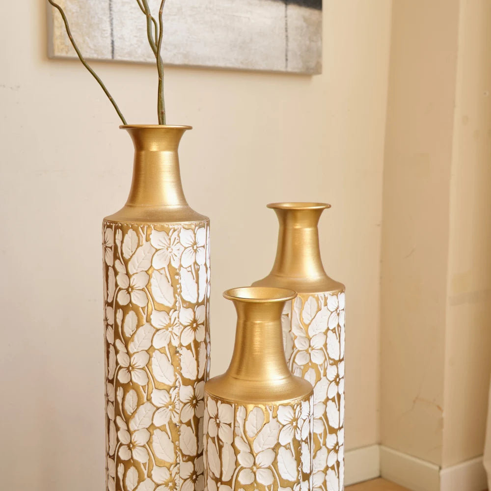 3 Modern Tiered Metal Floor Vases Set for Home Decor