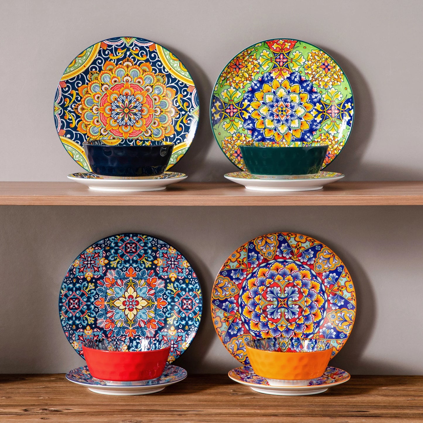 MALACASA Bohemian Ceramic Dinnerware Set 12 and 24 Pieces