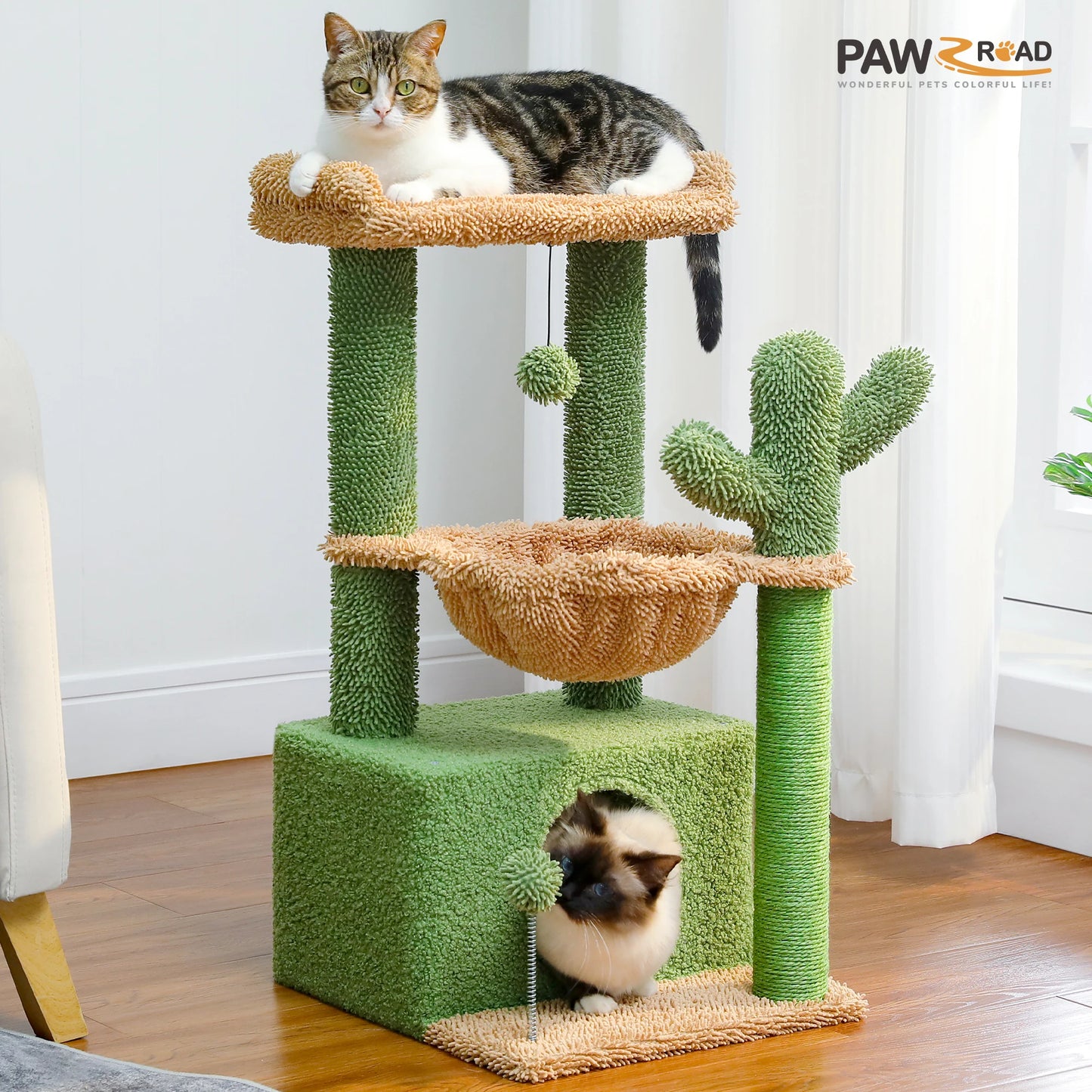 PAWZ Road 4-in-1 Cat Tree With Condo, Sisal Scratching, Hammock