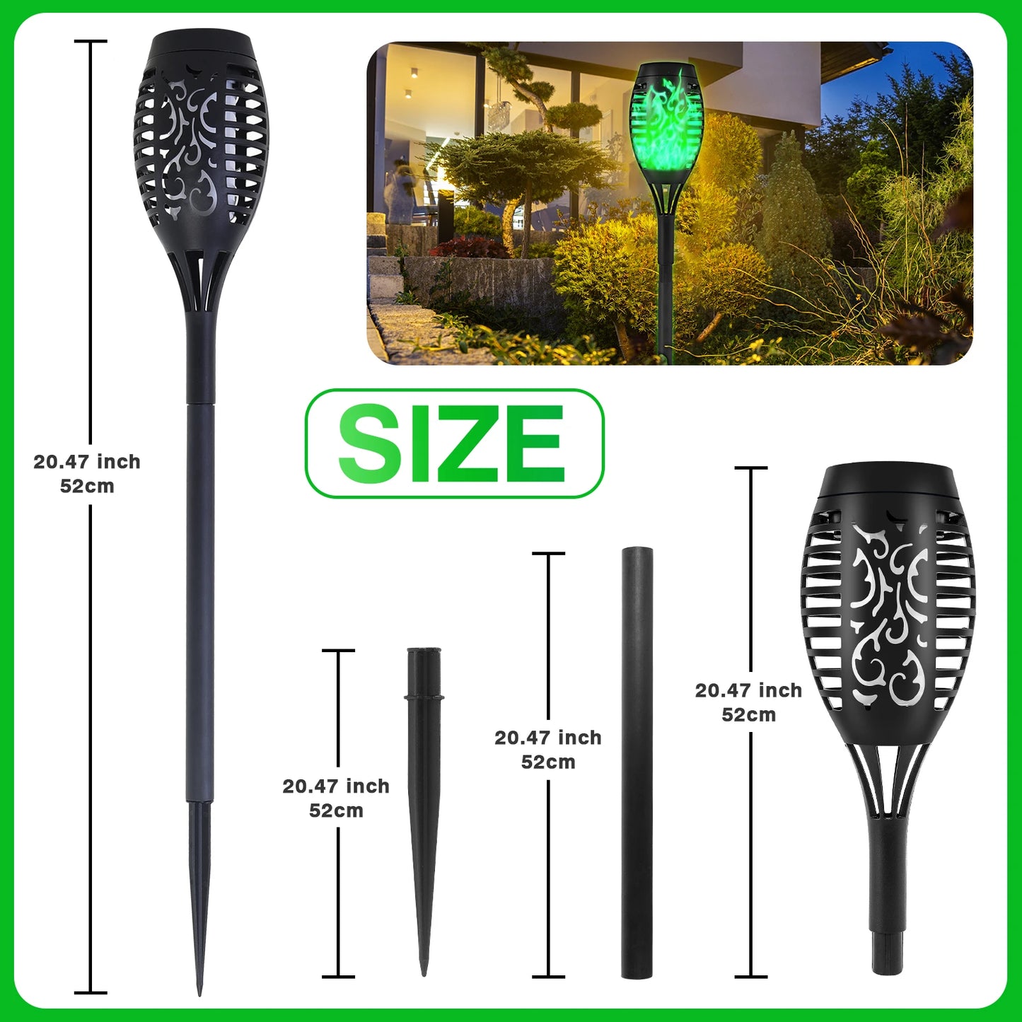 Green Solar Flame Light Outdoor Torch Lamp Garden Decor Waterproof