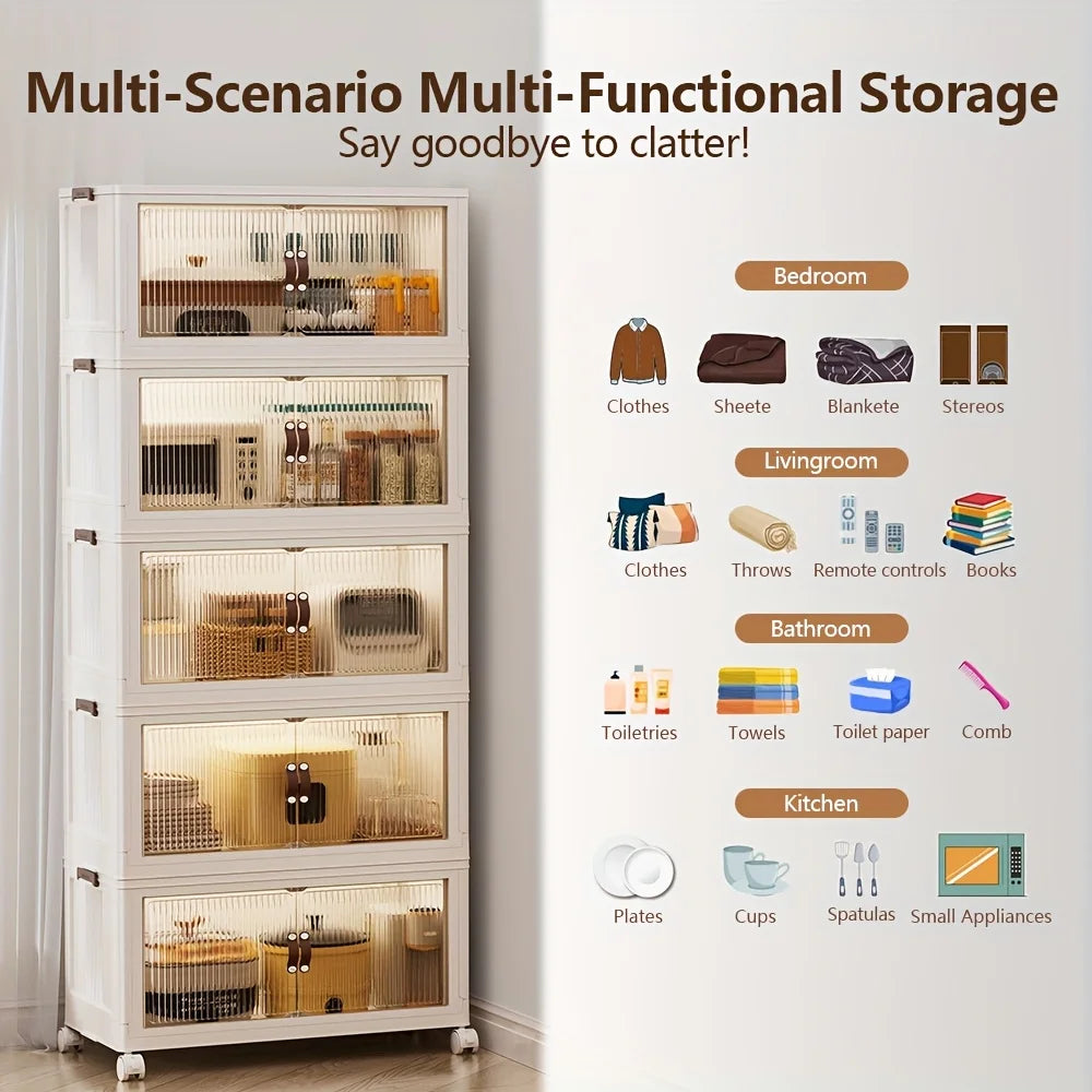 Collapsible Storage Container With Four To Five Layers Dual Access Organizer