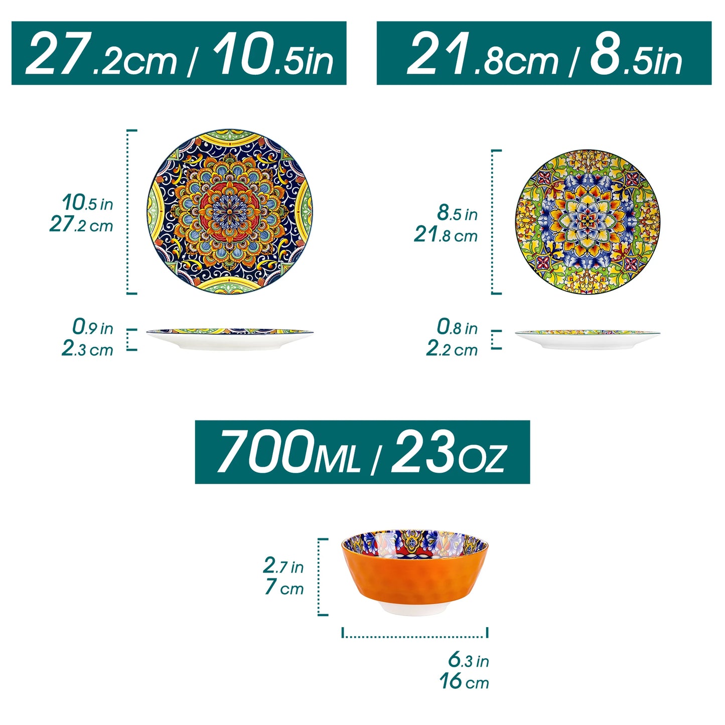 MALACASA Bohemian Ceramic Dinnerware Set 12 and 24 Pieces