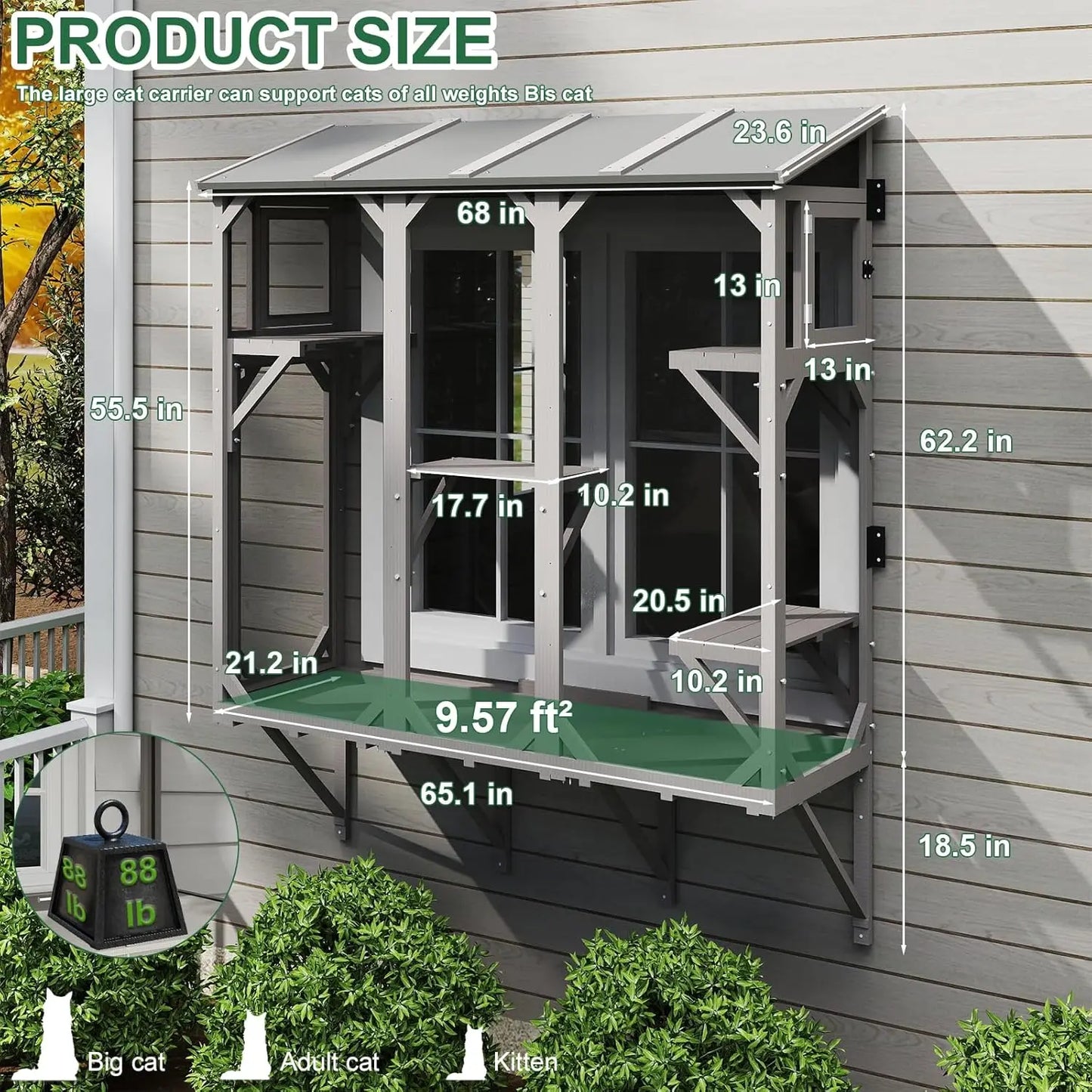 Expandable Window Catio For Indoor Cats Wooden Pet Perch Enclosure