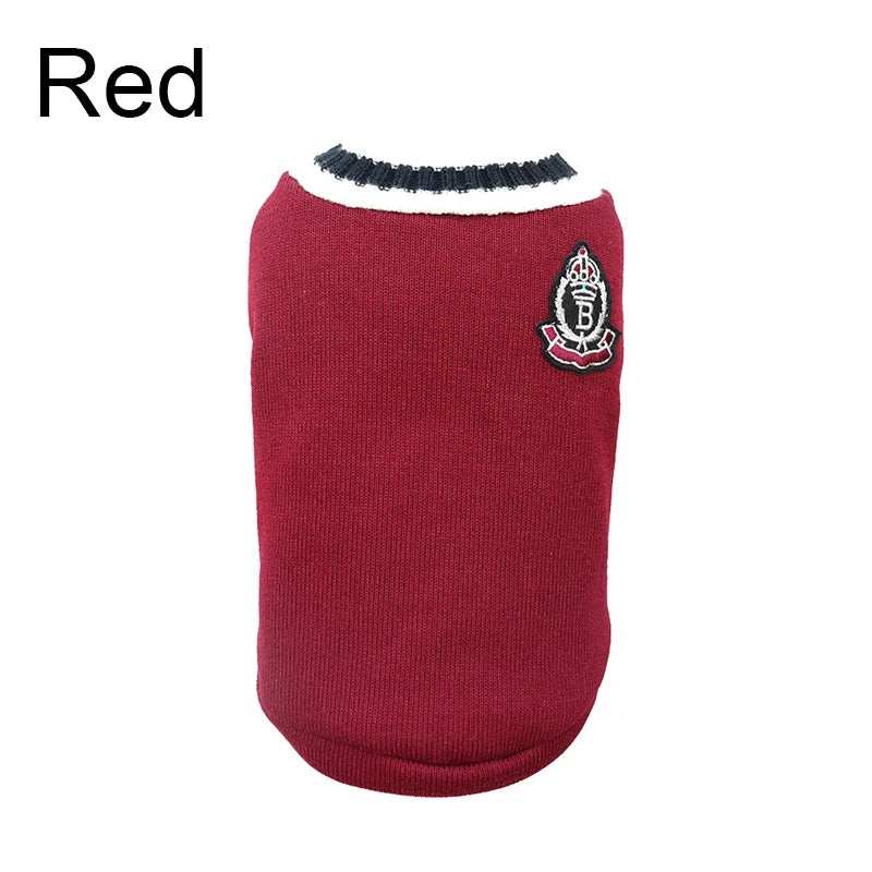 Winter Warm Dog Sweater College Style V Neck Knitwear Dogs