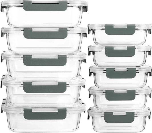 10-Pack Glass Meal Prep Containers With Lids Airtight Storage