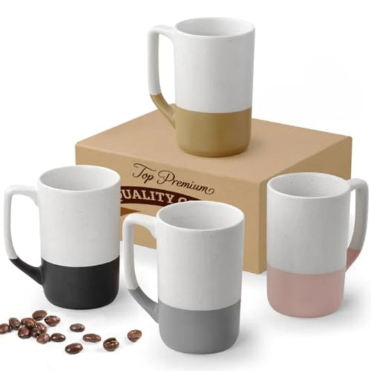 Ceramic Coffee Mug Set Of 4 Porcelain With Elegant Handles