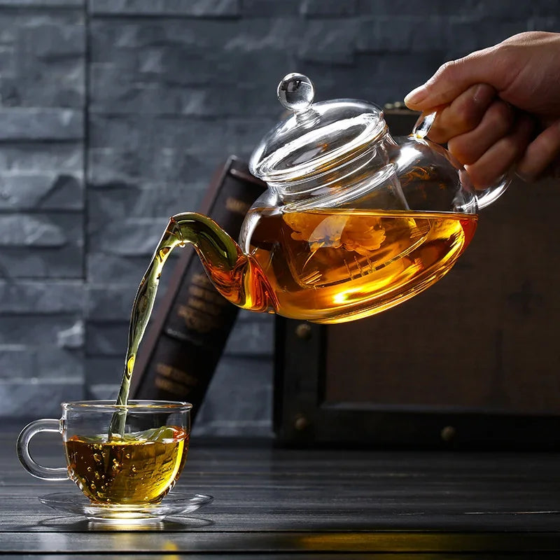 Heat Resistant Borosilicate Glass Teapot For Flower Tea