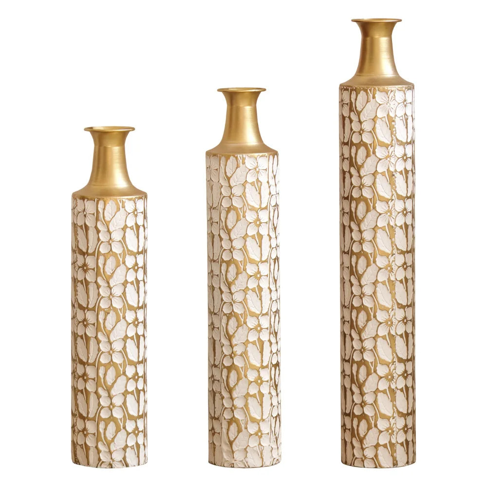 3 Modern Tiered Metal Floor Vases Set for Home Decor