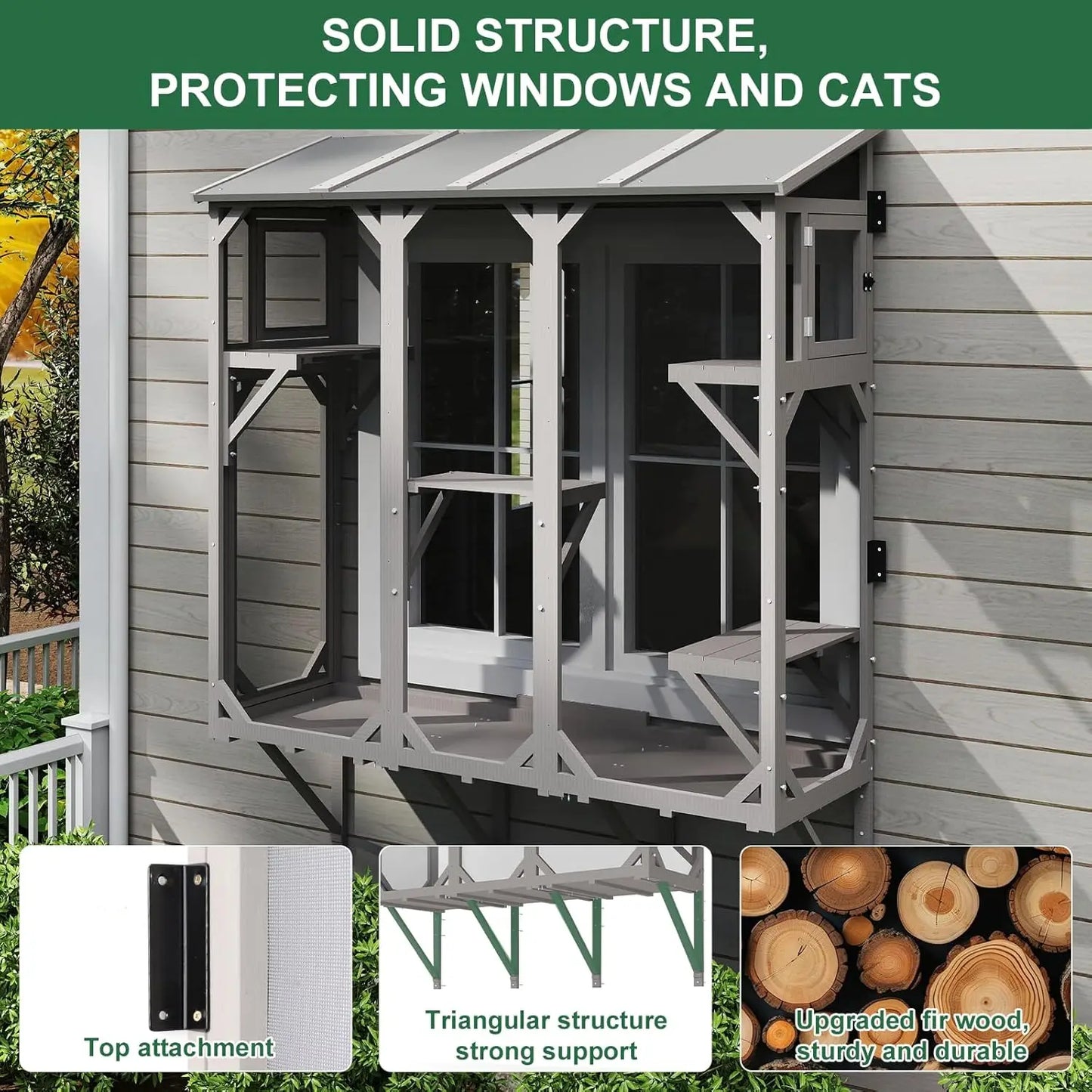 Expandable Window Catio For Indoor Cats Wooden Pet Perch Enclosure