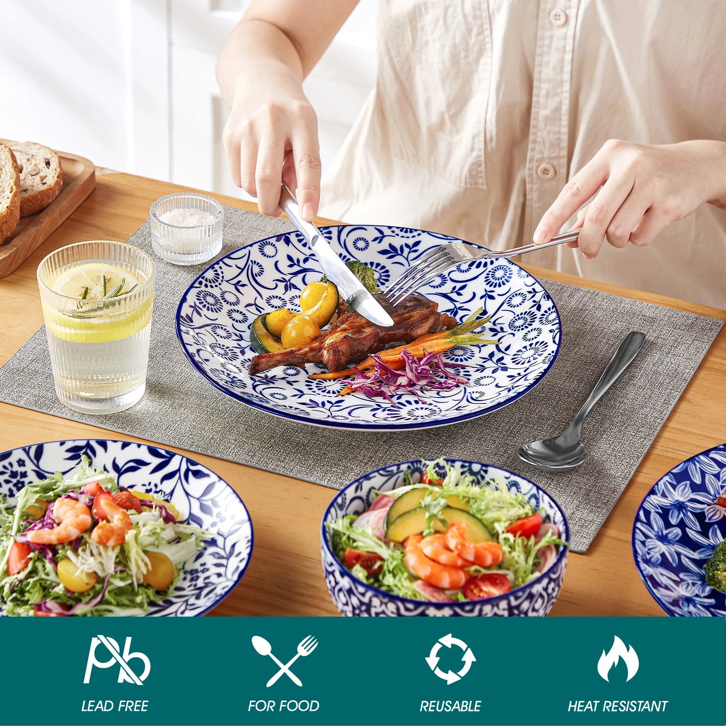 MALACASA 12 Piece Porcelain Dinner Plate Set Ceramic Tableware
