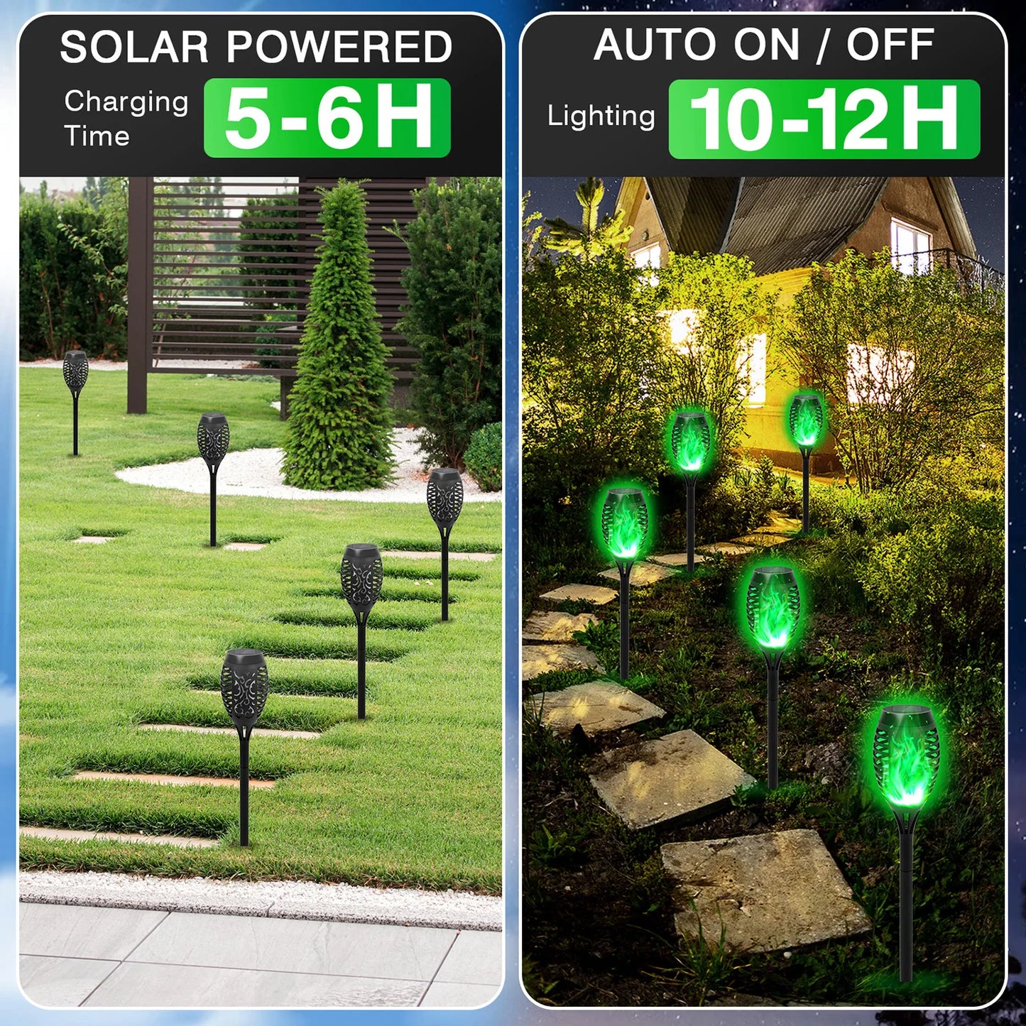Green Solar Flame Light Outdoor Torch Lamp Garden Decor Waterproof