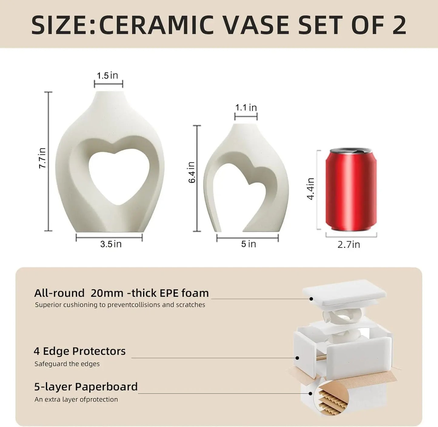 Heart Shaped Ceramic Vases Set of 2 for Home Decor