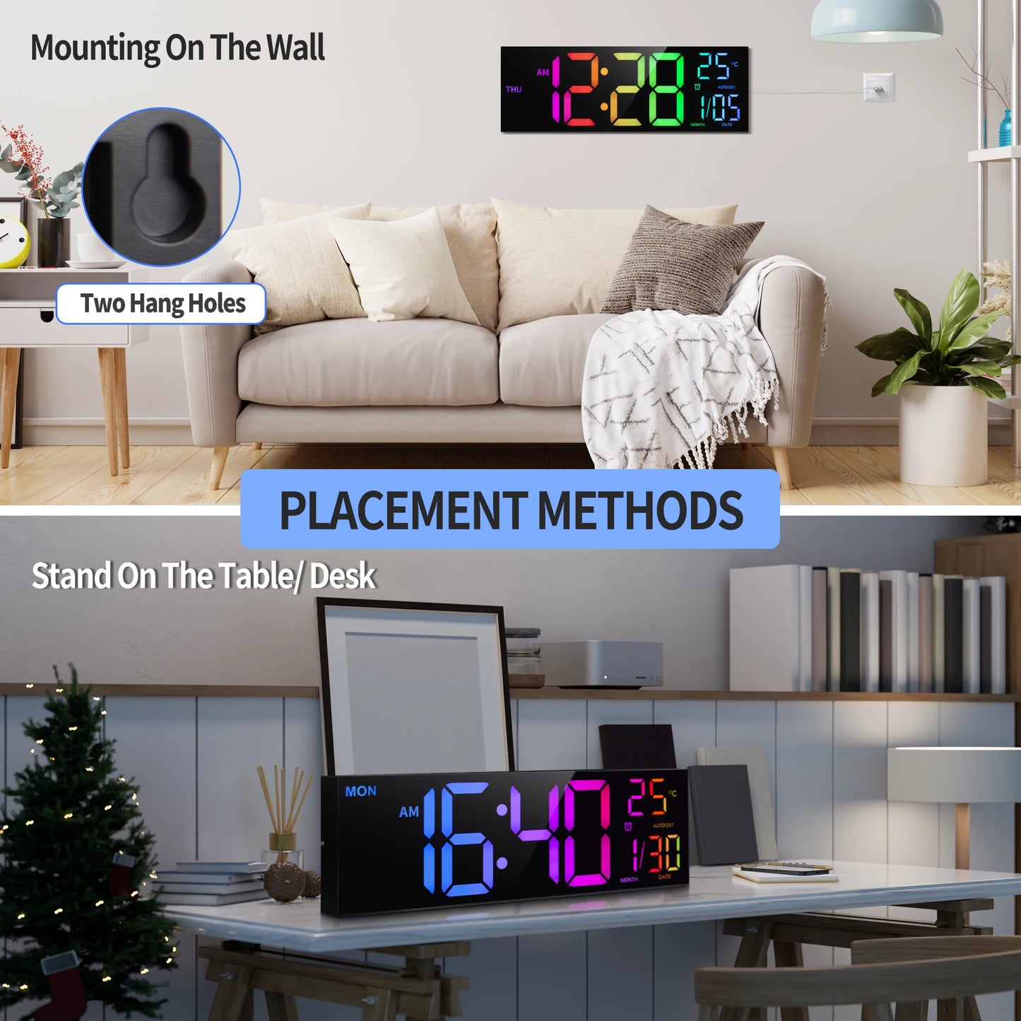 Large 16 Inch Digital Wall Clock With LED Display Remote