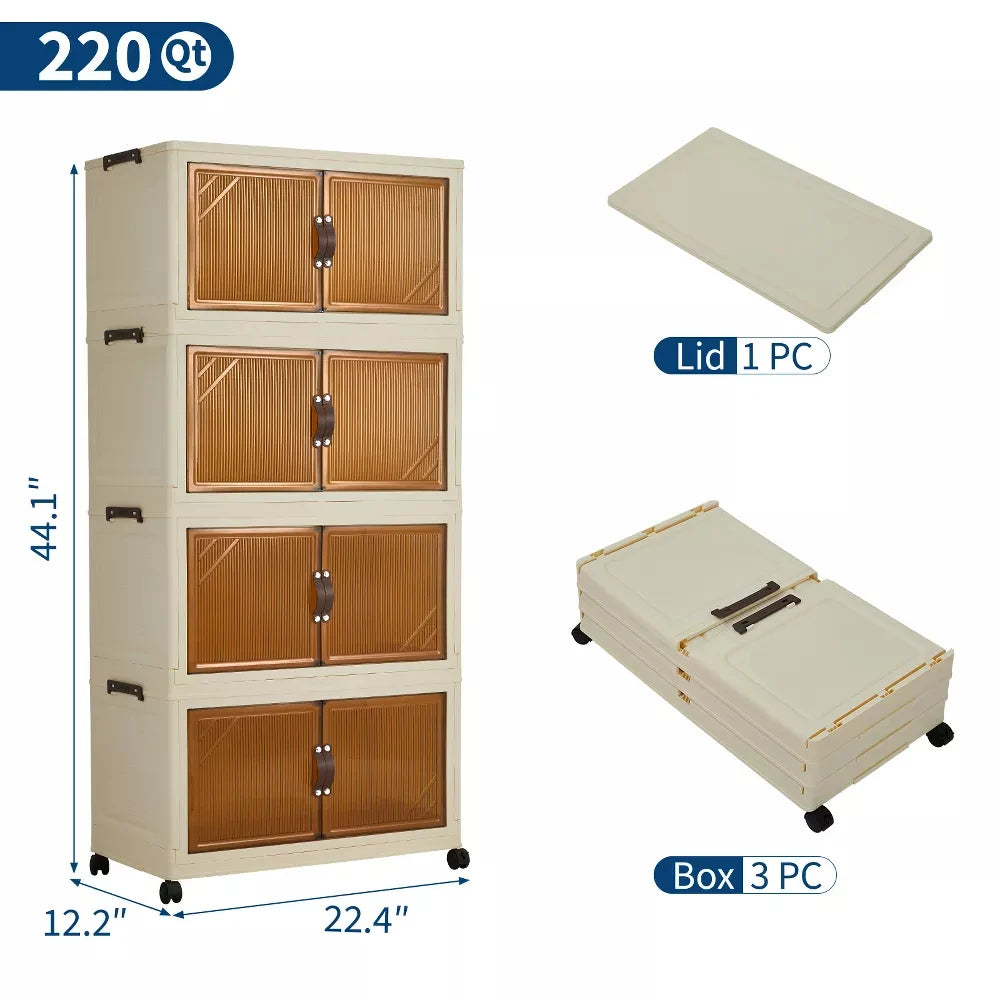 HiMISS 3 4 5 Tier Foldable Storage Cabinet With Wheels