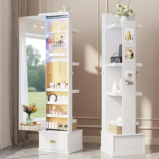RBXC Full Length Mirror Jewelry Cabinet with Stand and Storage