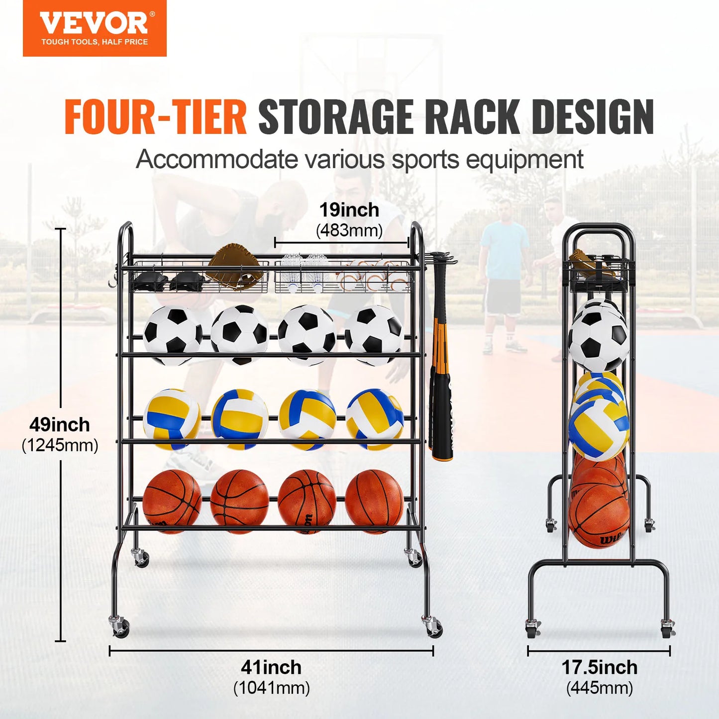 VEVOR Four-Layer Basketball Rack With Wheels Rolling Stand And Organizer