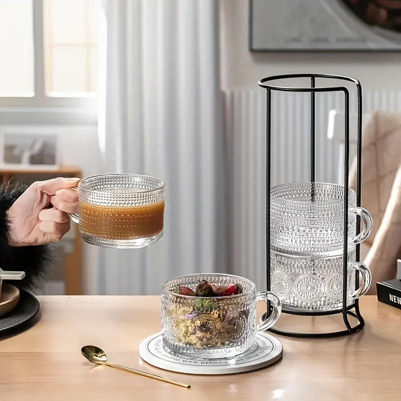 NONED Vintage Glass Cups Set With Wooden Lids Four-Piece Collection